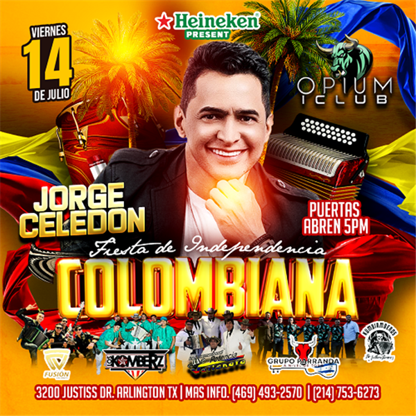 Obtener información y comprar entradas para Jorge Celedon - Fiesta de independencia colombiana - Arlington, TX  en www.click-event.com.
