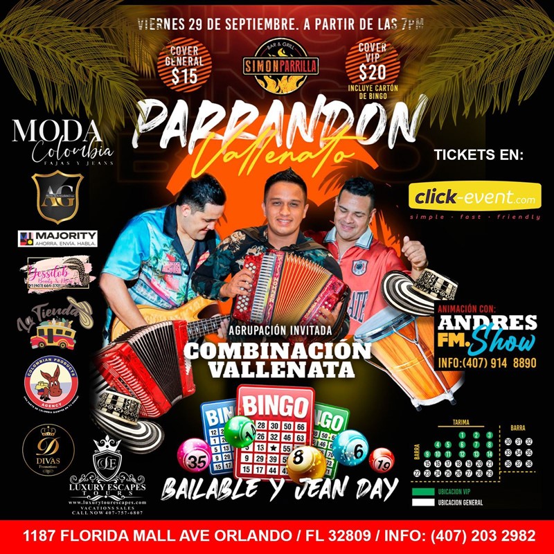 Get Information and buy tickets to Parrandon Vallenato y Bingo Bailable - Orlando, FL  on www.click-event.com