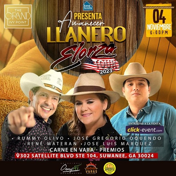 Obtener información y comprar entradas para Amanecer Llanero - Elorza Tour 2023 - Atlanta, GA  en www.click-event.com.