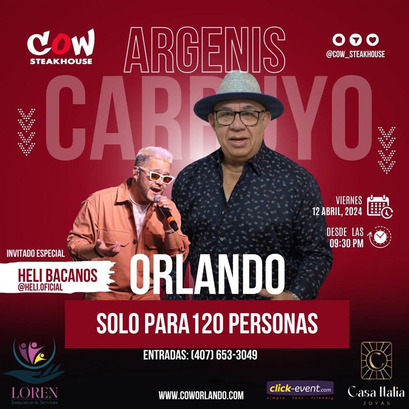 Obtener información y comprar entradas para Argenis Carruyo - El Volcán de America - Orlando, FL  en www click-event com.