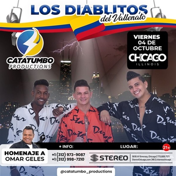 Obtener información y comprar entradas para Los diablitos del vallenato - Homenaje a Omar Geles - Chicago, IL  en www click-event com.