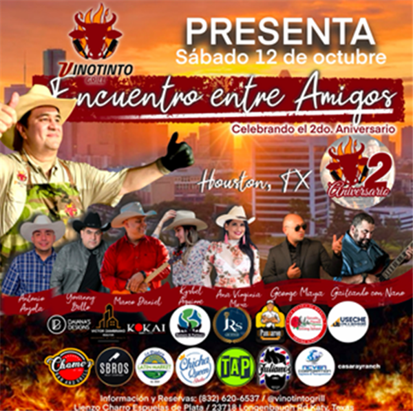 Obtener información y comprar entradas para Encuentro entre amigos - Celebrando el 2do Aniversario - Vinotinto Grill - Houston, TX  en www click-event com.