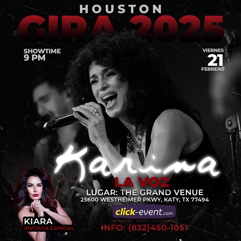 Get Information and buy tickets to Karina La Voz - Invitada especial Kiara - Katy TX Door  8:00 pm - Show 9:00 pm on www click-event com