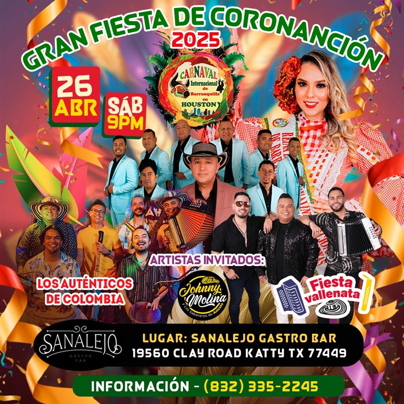 Get Information and buy tickets to Gran fiesta de carnaval y conoración - Los Autenticos de Colombia - Johnny Molina - Fiesta Vallenata - Katy Tx  on www click-event com