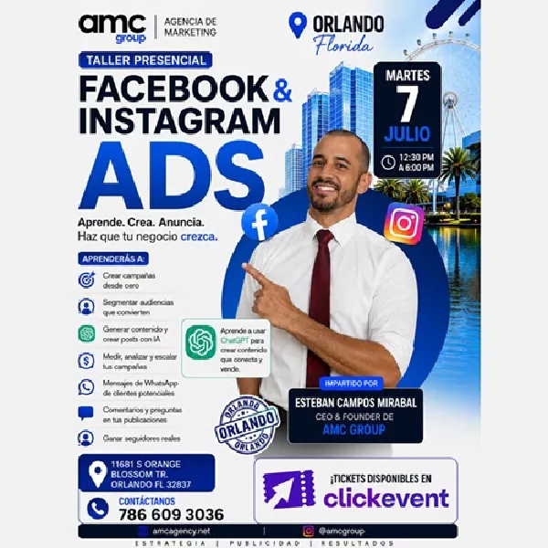 Taller Presencial - Facebook e Instagram Ads - Aprende, crea, anuncia, haz que tu negocio crezca - Orlando, FL