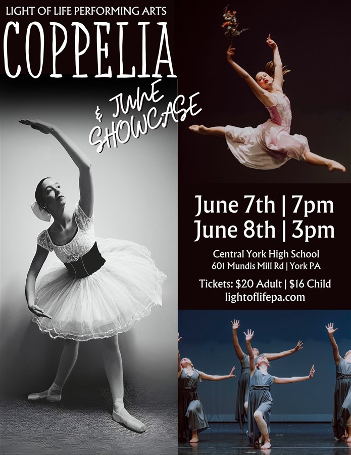 Get Information and buy tickets to LOLPA Coppelia & June Showcase 2024 | Fri, June 7th Friday, June 7, 2024 | 7:00pm on Light of Life Performing Arts