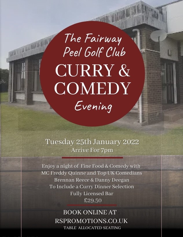 Curry & Comedy Evening at The Fairway, Peel Golf Club 25th Jan 2022  on ene. 25, 19:30@The Fairway - Buy tickets and Get information on RS PROMOTIONS 