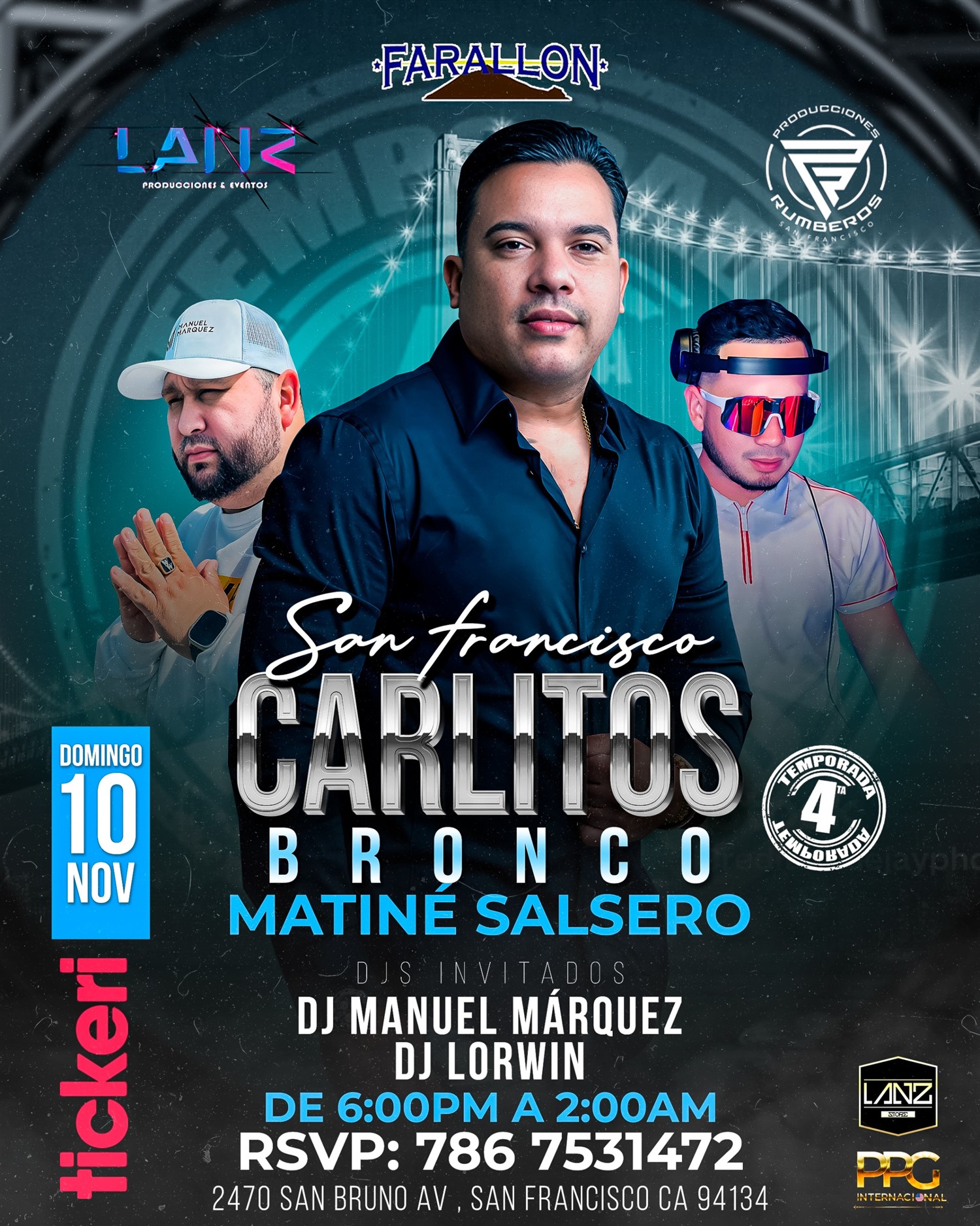 Obtenga información y compre entradas paraCARLITOS BRONCO  on nov. 10, 21:00 @FARALLON SAN FRANCISCO(ANTES EL TORO) | farallonpresenta | farallonpresenta