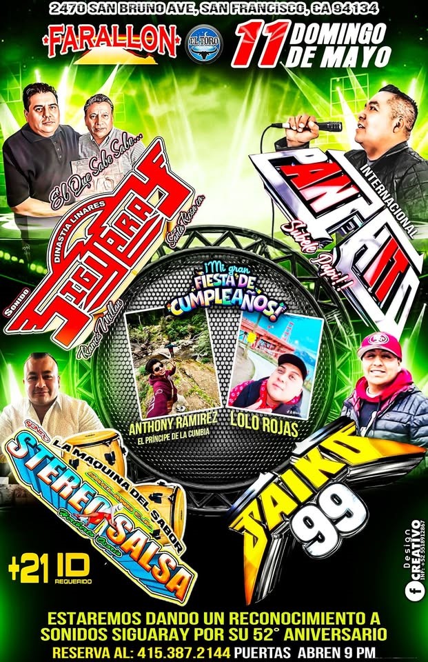 Get information & buy tickets to Noche Sonidera! Aniversario de Sonidos Siguaray! on May 11, 21:00 @FARALLON SAN FRANCISCO(ANTES EL TORO) | farallonpresenta