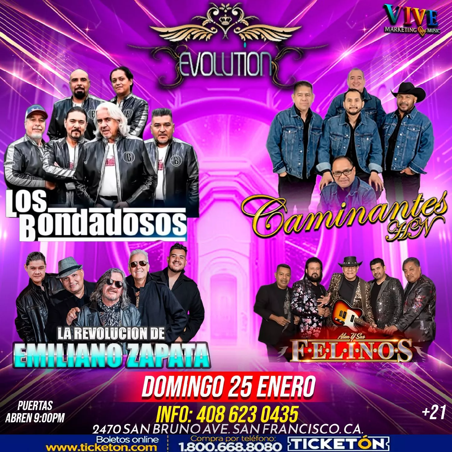 Obtenga información y compre entradas para NOCHE DE GRUPOS! Los Bondadosos - Caminantes HN - La Revolution de Emiliano Zapata - Alan y sus Felinos on Jan 25, 21:00 @EVOLUTION NIGHT CLUB SF