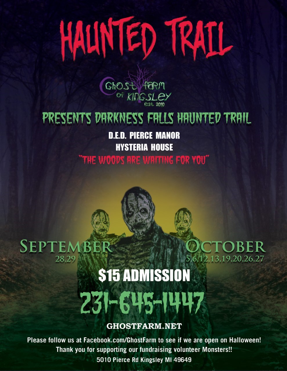 Darkness Falls Haunted Trail, Ded Manor, & Hysteria House Ghost Farm Of 