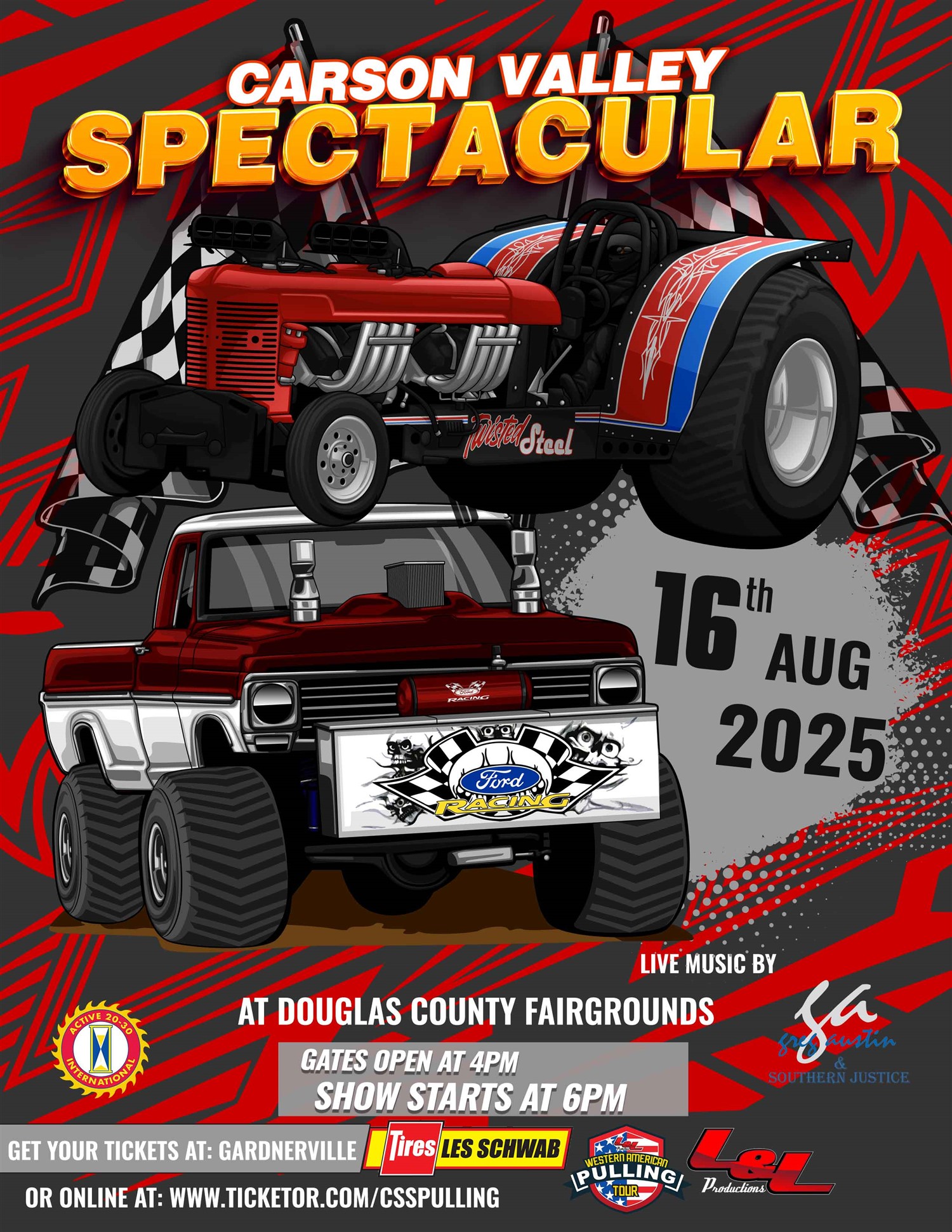Get information & buy tickets toCarson Valley Spectacular Tractor Pulls on Aug 16, 18:00 @Douglas County Fairgrounds | L & L Productions