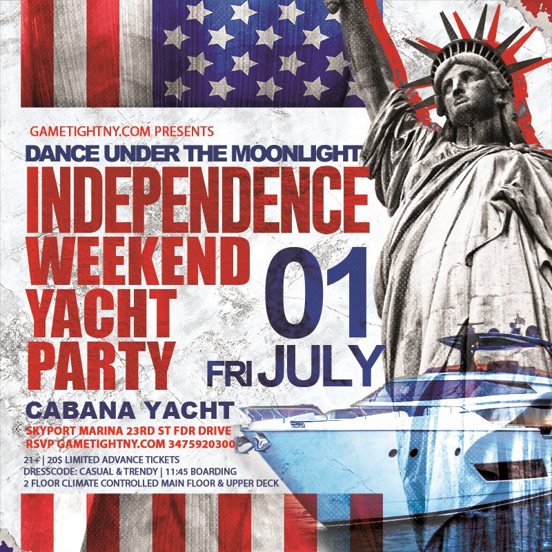 Independence Weekend Kickoff Dance under the Moonlight NYC Cabana Yacht Cruise 2022  on jul. 01, 23:45@Skyport Marina Cabana - Buy tickets and Get information on GametightNY 