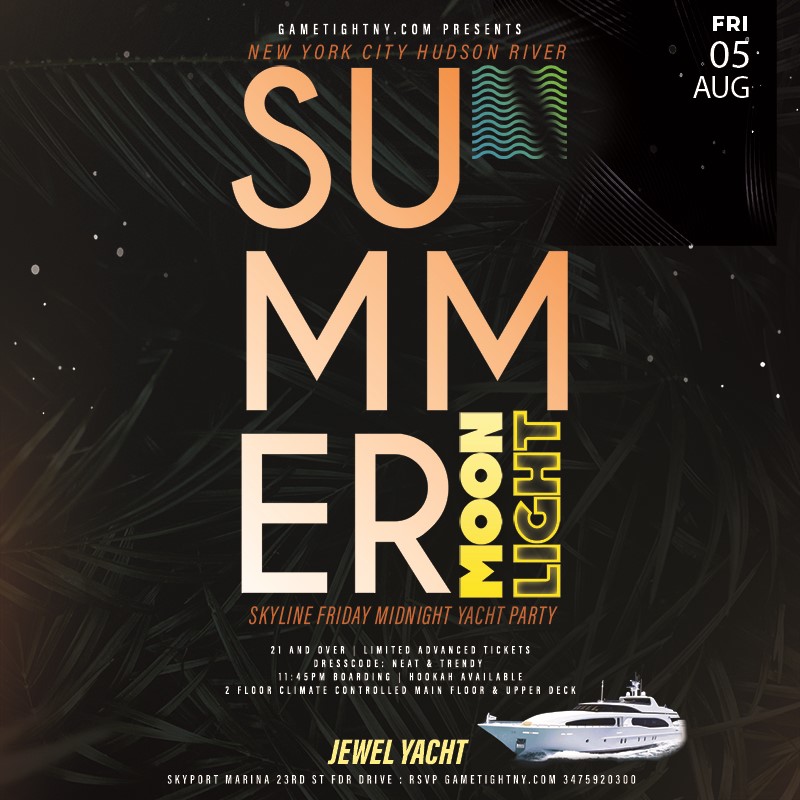 Jewel Yacht NYC Hip Hop vs Reggae® Saturday Midnight Cruise Skyport Marina 2022  on Aug 05, 23:45@Skyport Marina - Buy tickets and Get information on GametightNY 