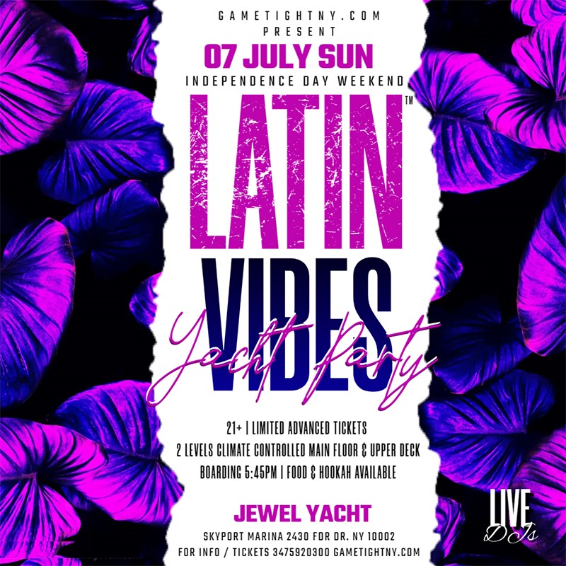 NYC Latin Vibes™ Sunday Funday Jewel Yacht Party Cruise Skyport Marina 2024  on Jul 07, 18:00@Skyport Marina - Buy tickets and Get information on GametightNY 