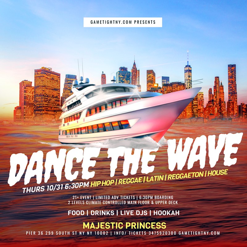 Obtenga información y compre entradas paraDance the Wave NYC Halloween Majestic Princess Yacht Party Cruise Pier 36  on oct. 31, 18:30 @Pier 36 | GametightNY