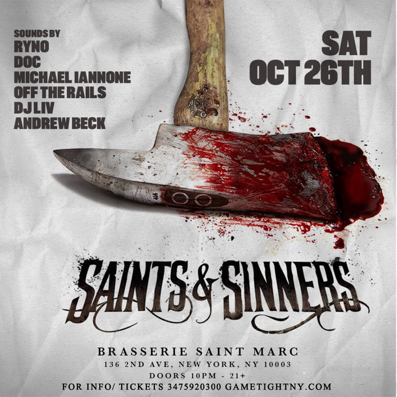 Get information & buy tickets to Brasserie Saint Marc Saints & Sinners Halloween Party 2024  on Oct 26, 22:00 @Brasserie Saint Marc | GametightNY