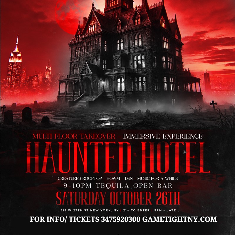 Get information & buy tickets to The Alameda Haunted Hotel Halloween party 2024  on Oct 26, 21:00 @Selina Rooftop | GametightNY