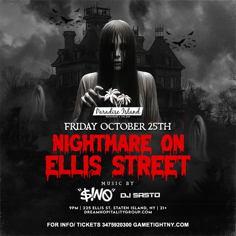 Obtenga información y compre entradas paraParadise Island Nightmare on Ellis st Staten Island Halloween Party 2024  on oct. 25, 21:00 @Paradise Island