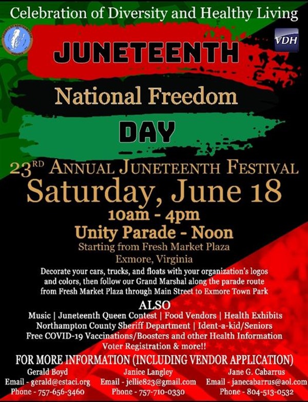 Get Information and buy tickets to Celebration of Diversity and Healthy Living Juneteenth National Freedom Day on Eastern ShorEvents
