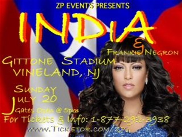Get Information and buy tickets to India Live In Concert Sunday July 20th 7 PM Vineland, NJ Sponsored By Landis Pig Roast Gates Open @ 4PM on Zion Productions