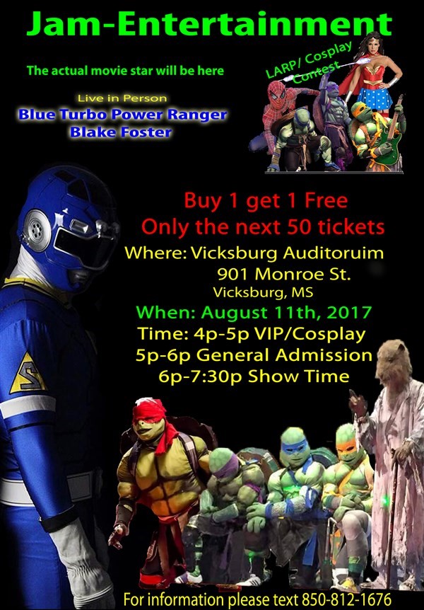 Get Information and buy tickets to Power Ranger & Half Shell Entertainment Vicksburg, MS Power Ranger on Jam Entertainment Live
