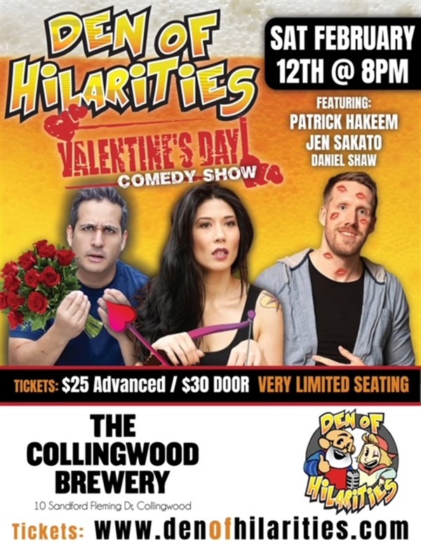 Den of Hilarities Valentine's Day on feb. 12, 20:00@The Collingwood Brewery - Buy tickets and Get information on Marc Trinidad Ent 