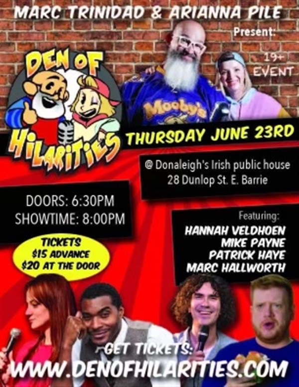 Donaleigh’s Den of Hilarities Stand up Comedy on jun. 23, 20:00@Donaleigh's Irish Pub - Buy tickets and Get information on Marc Trinidad Ent 