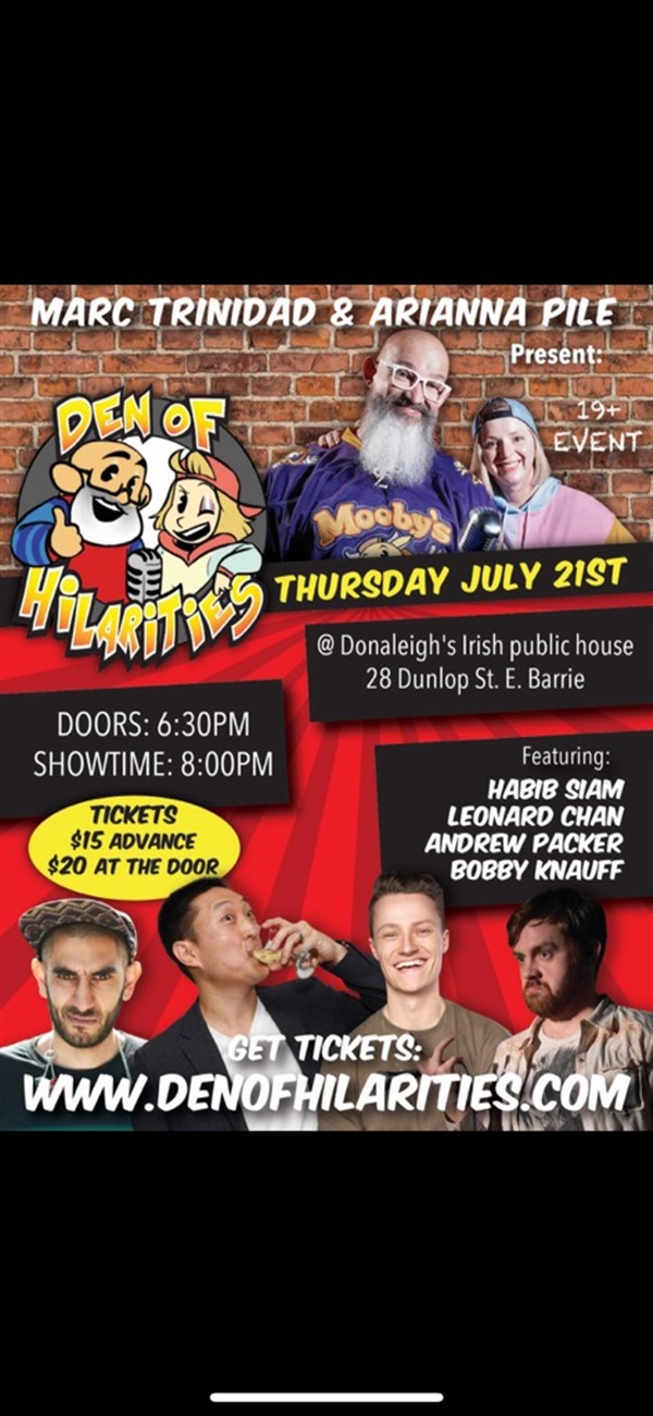 Donaleigh’s Den of Hilarities Stand up Comedy on Jul 22, 19:30@Donaleigh's Irish Pub - Buy tickets and Get information on Marc Trinidad Ent 