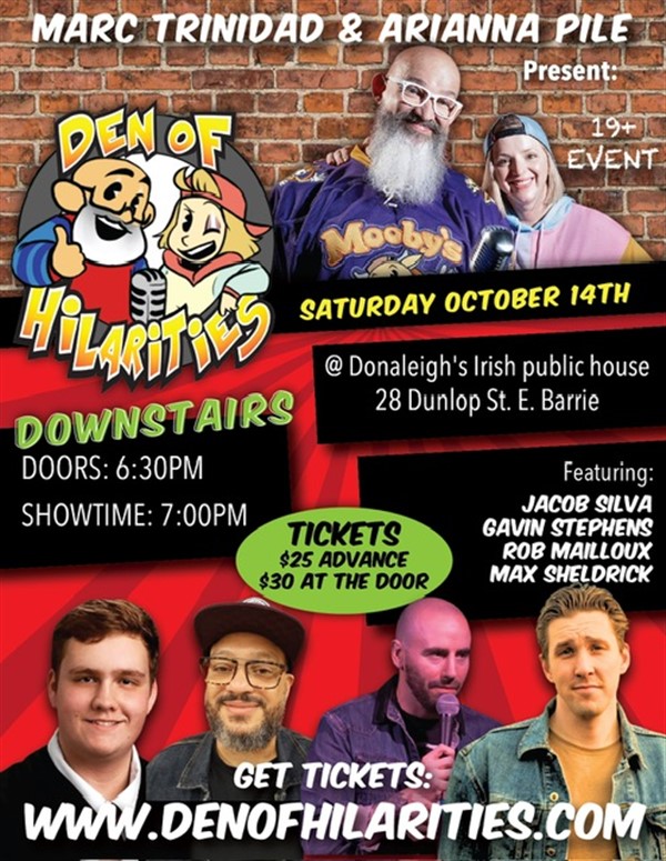 Donaleigh’s Den of Hilarities Stand up Comedy on Oct 14, 19:00@Donaleigh's Irish Pub - Buy tickets and Get information on Marc Trinidad Ent 