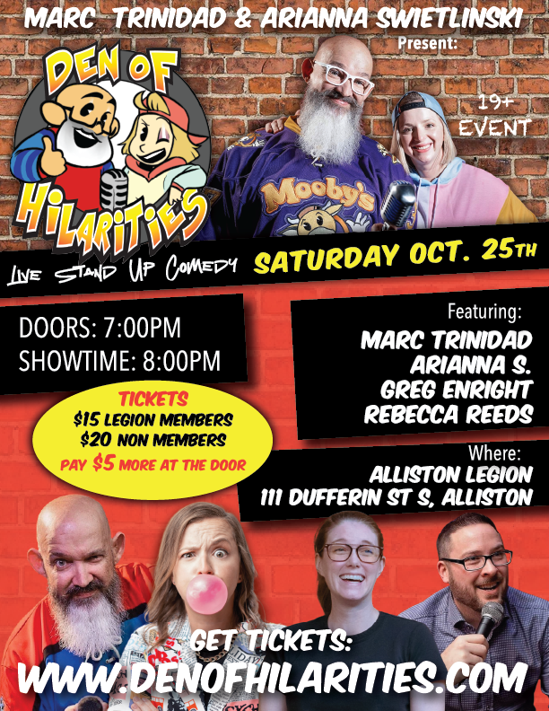 Get information & buy tickets toAlliston Legion Comedy Night  on Oct 25, 20:00 @Alliston Legion | Marc Trinidad Ent