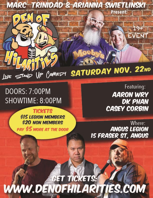 Get information & buy tickets toAngus Legion Comedy Show  on nov. 22, 20:00 @Angus Legion Hall | Marc Trinidad Ent