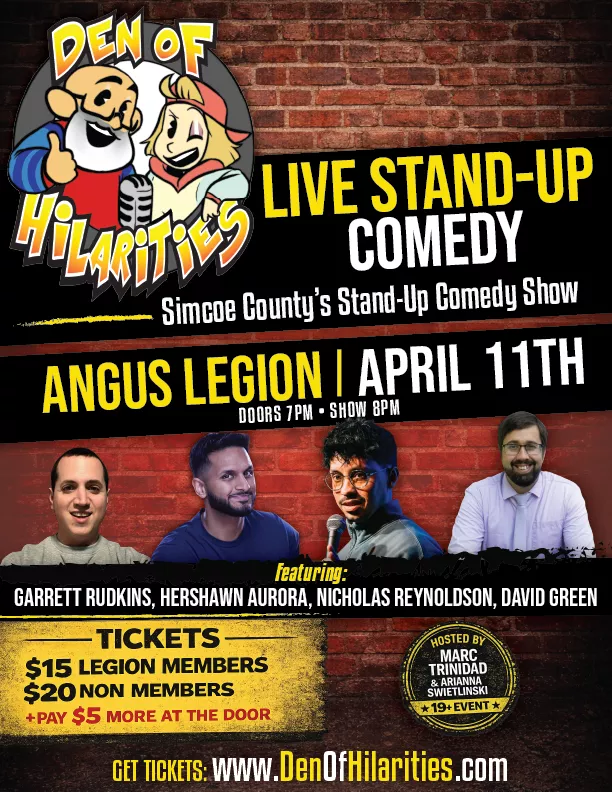 Get information & buy tickets toAngus Legion Comedy Show  on Apr 11, 20:00 @Angus Legion Hall | Marc Trinidad Ent