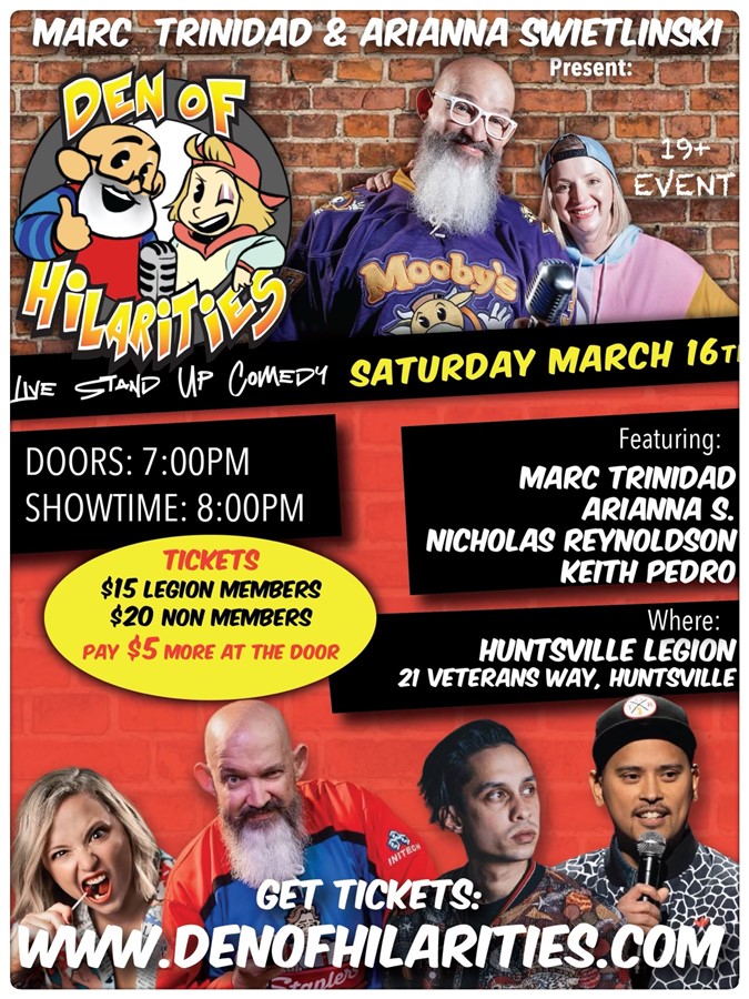Get Information and buy tickets to Huntsville Legion Comedy Show  on Marc Trinidad Ent