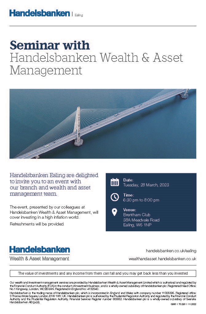Seminar with Handelsbanken Wealth & Asset Management on mars 28, 18:30@The Brentham Club - Achetez des billets et obtenez des informations surBrenthamclub.co.uk 