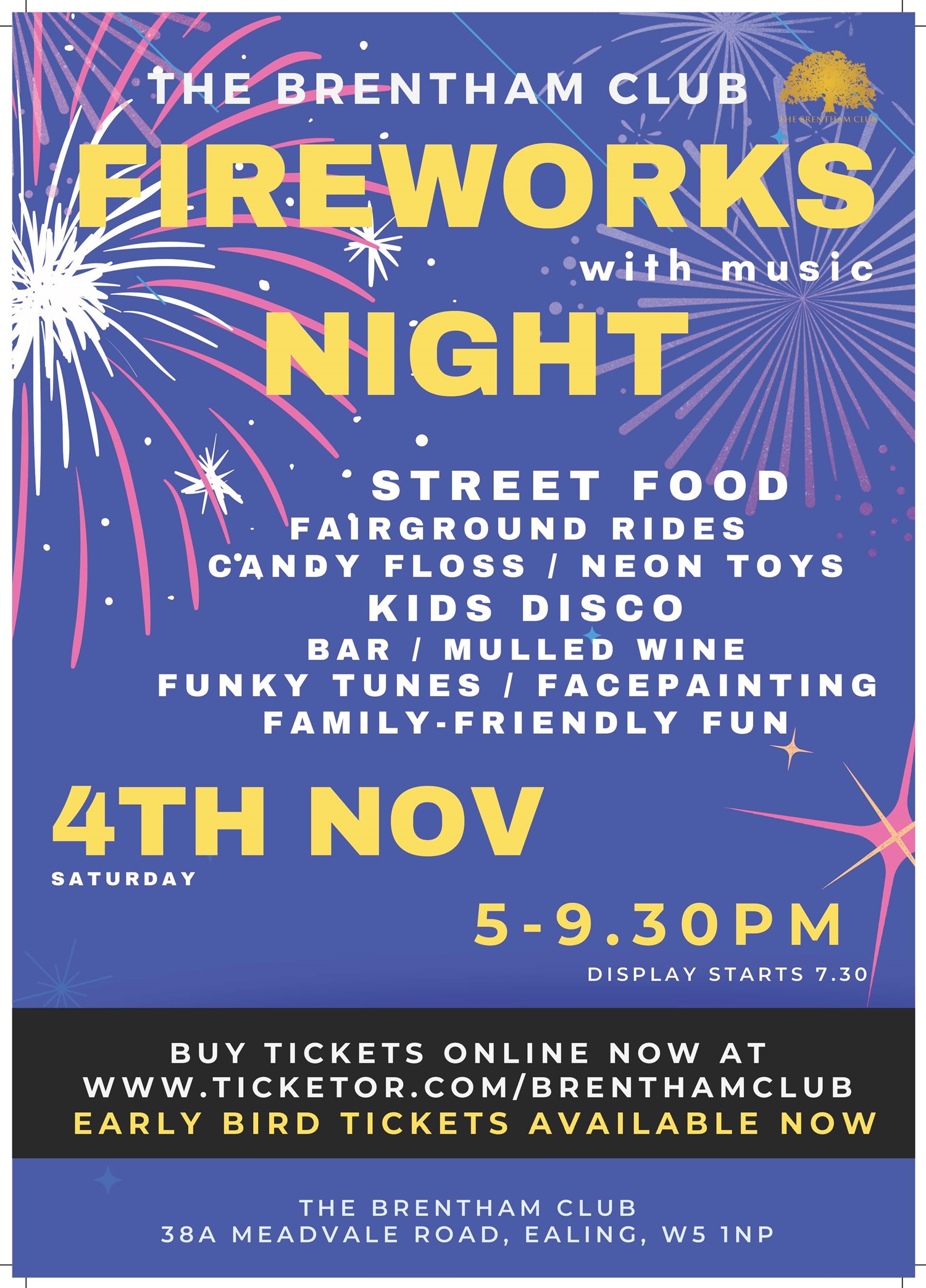 Fireworks Night 4th November 2023 on Nov 04, 17:00@The Brentham Club - Buy tickets and Get information on Brenthamclub.co.uk 