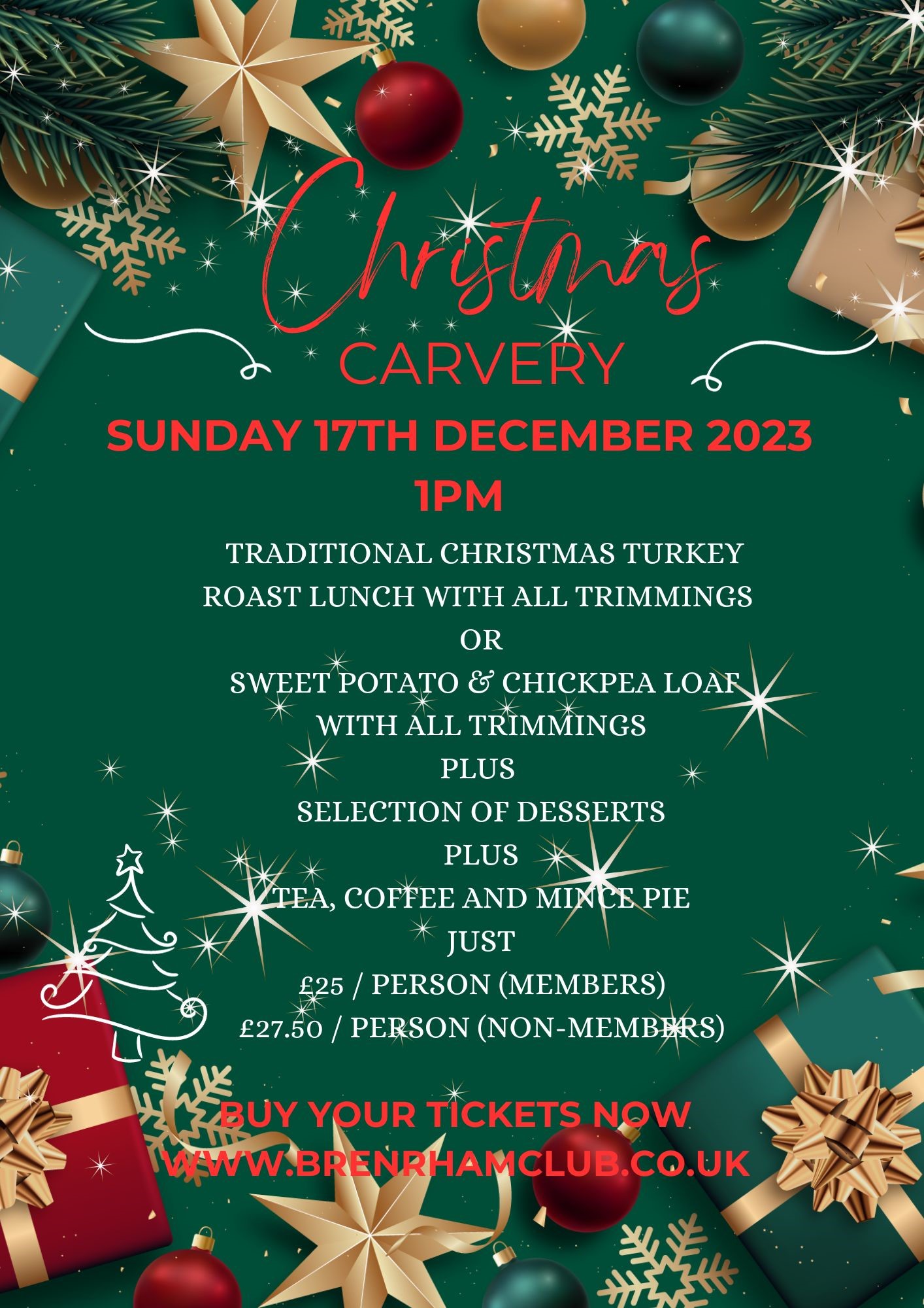 Christmas Carvery  on Dec 17, 13:00@The Brentham Club - Buy tickets and Get information on Brenthamclub.co.uk 