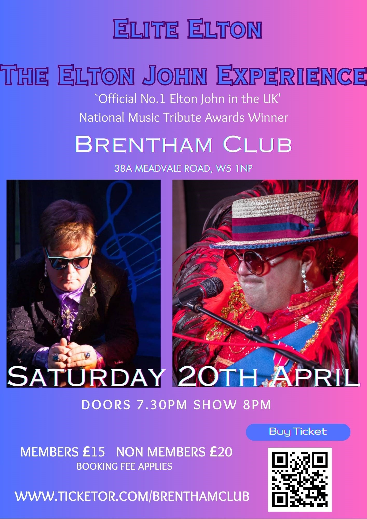 The Elton John Experience Elite Elton on Apr 20, 20:00@The Brentham Club - Buy tickets and Get information on Brenthamclub.co.uk 