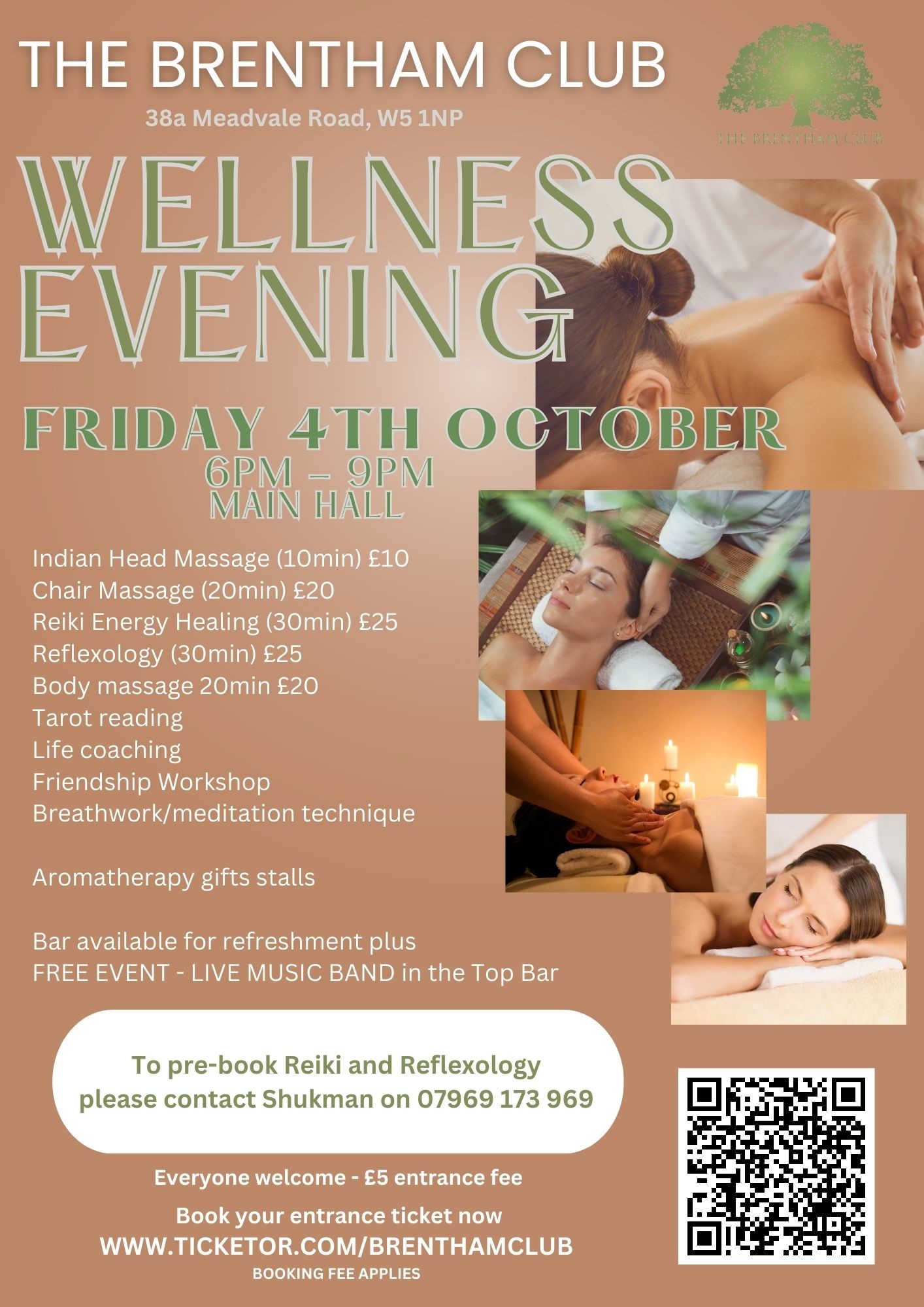 Obtenez des informations et achetez des billets pourWellness Evening  on oct. 04, 18:00 @The Brentham Club | Brenthamclub.co.uk