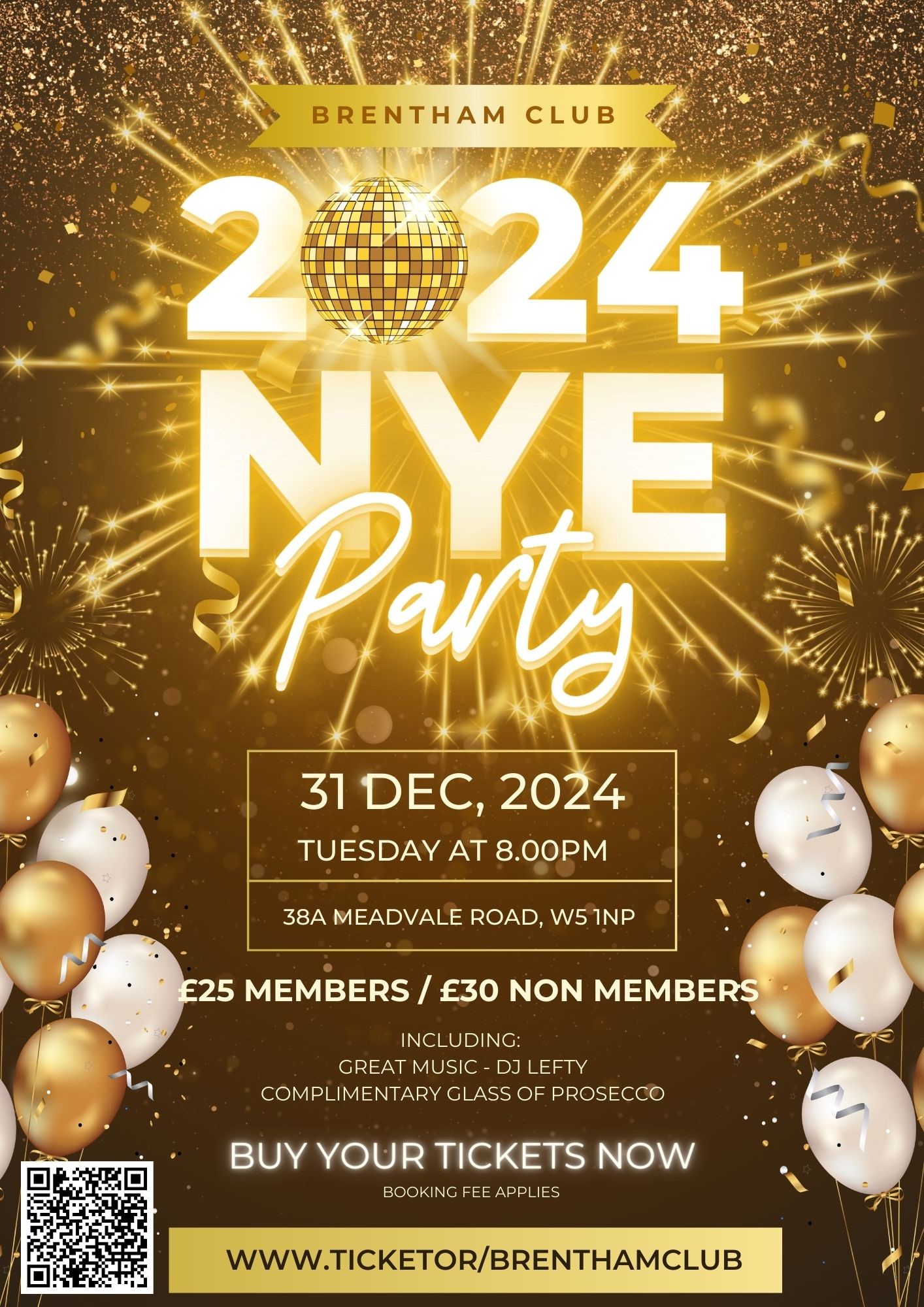 Get information & buy tickets to New Years Party 2024  on Dec 31, 20:00 @The Brentham Club | Brenthamclub.co.uk