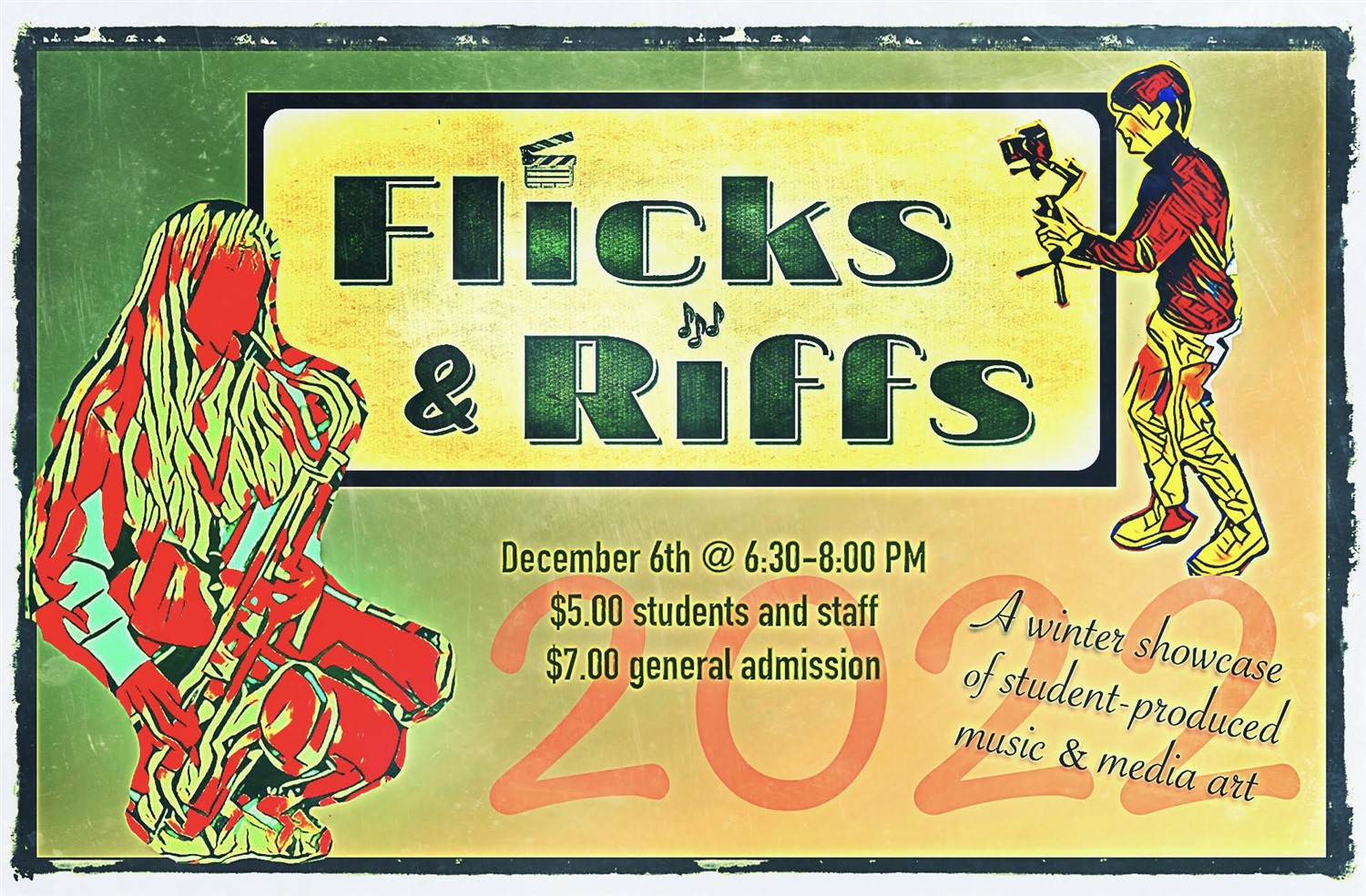 Flicks and RIff A Winter Music & Media Arts Showcase on dic. 06, 18:30@BBA Riley Center - Pick a seat, Buy tickets and Get information on Burr and Burton Academy 