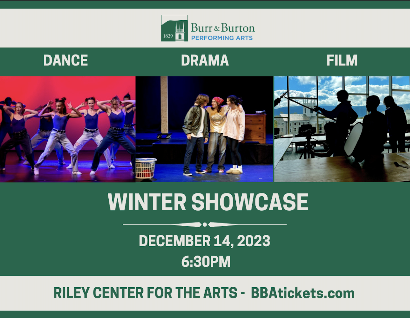 Winter Showcase Dance, Drama, Film  on Dec 14, 18:30@BBA Riley Center - Pick a seat, Buy tickets and Get information on Burr and Burton Academy 