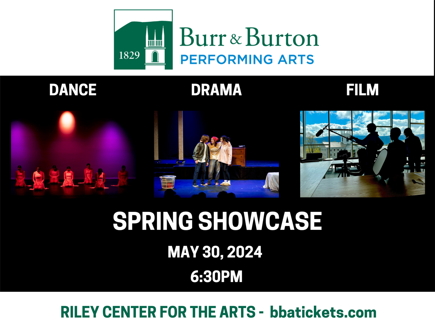 Spring Showcase Dance, Drama, Film 2024  on May 30, 18:30@BBA Riley Center - Pick a seat, Buy tickets and Get information on Burr and Burton Academy 