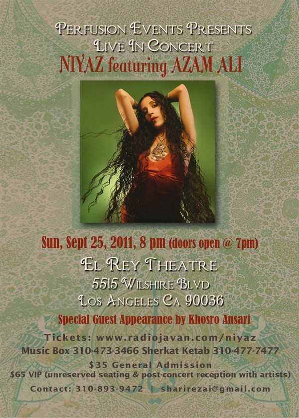 Get Information and buy tickets to Niyaz featuring Azam Ali in LA  on perfusionevents.com