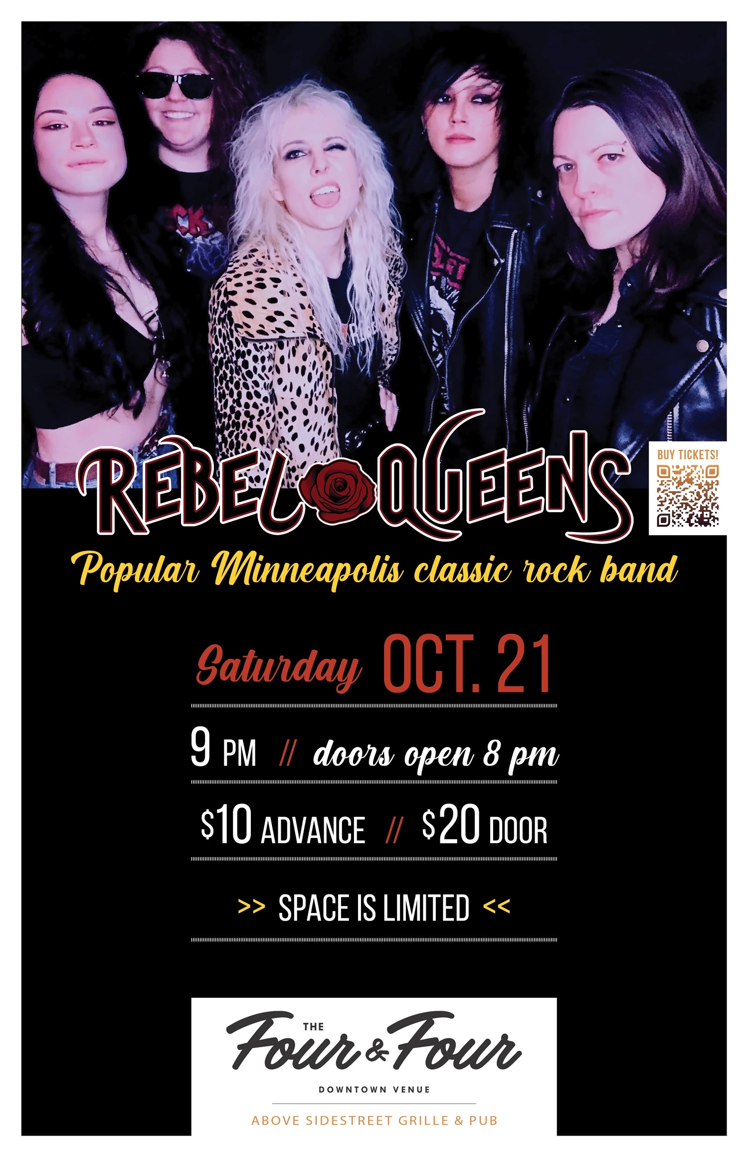Rebel Queens  on Oct 21, 21:00@The Four and Four, above Sidestreet Grille & Bar - Buy tickets and Get information on Sidestreet Live / Four and Four 