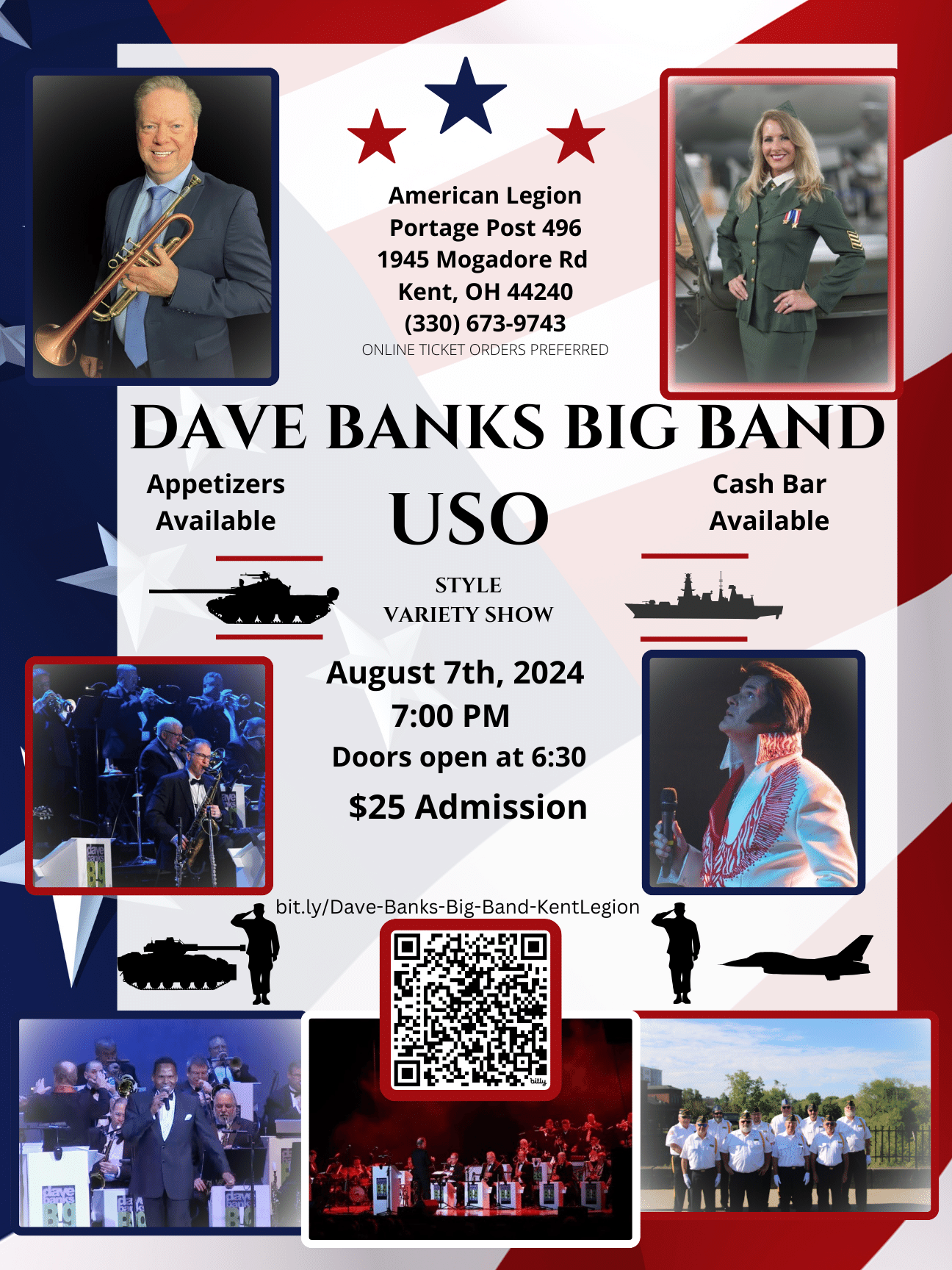 Dave Banks Big Band USO “America Remembers” Show) American Legion, Kent on Aug 09, 19:00@Portage Post Kent American Legion - Buy tickets and Get information on  American Legion Kent, and Krack Ups  