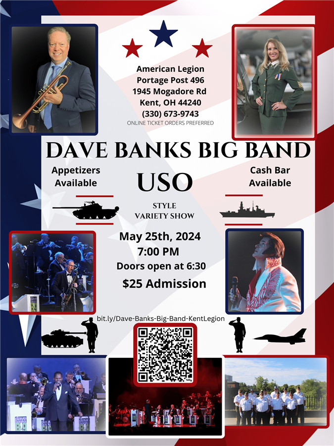 Get Information and buy tickets to Dave Banks Big Band Show (USO Tour Style) American Legion, Kent on  American Legion Kent, and Krack Ups 