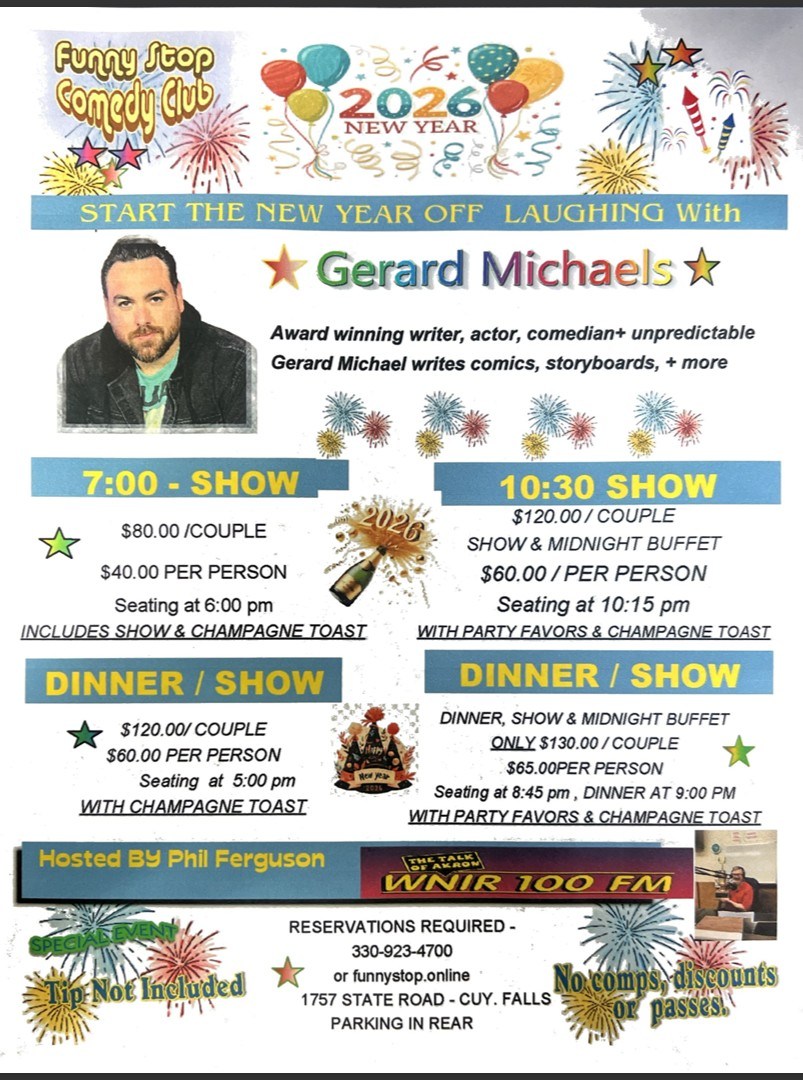 Get information & buy tickets toNew Year's Eve Special - Gerard Michaels Show at 7:00PM Hosted by Phil Ferguson at Funny Stop Comedy Club on Dec 31, 19:00 @Funny Stop Comedy Club