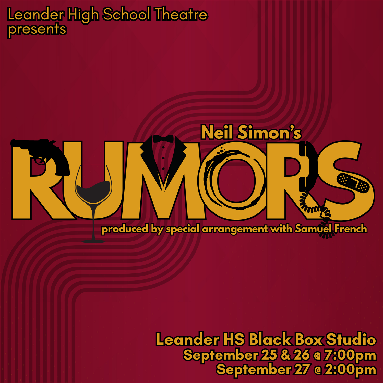 Get information & buy tickets toRumors  on Sep 26, 19:00 @Black Box | LHS Theatre Boosters